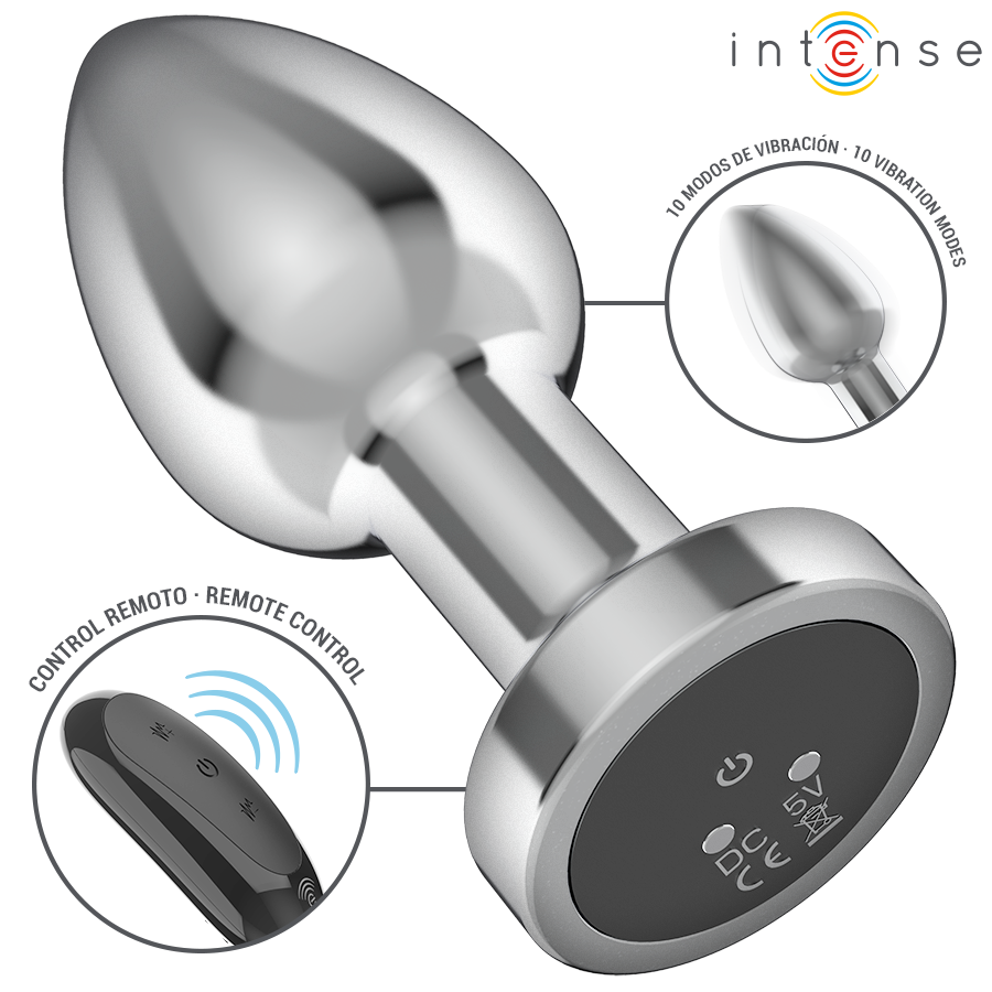 Intense - Metal Anal Plug, 10 Vibrations with Remote Control, M