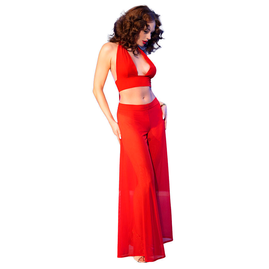 Chilirose - Cr 4857 Rotes Top- Und Hosenset, L