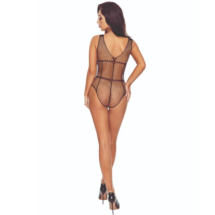 Passion - Bs114 Schwarzer Gitter-Bodystocking