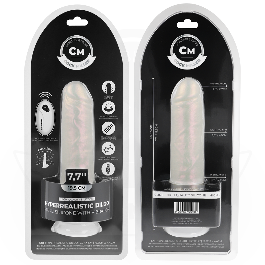 Cock Miller - Dildo Mit Saugnãpfen, Lichtern Und Vibration Mit Fernbedienung Weiss 19,5 cm