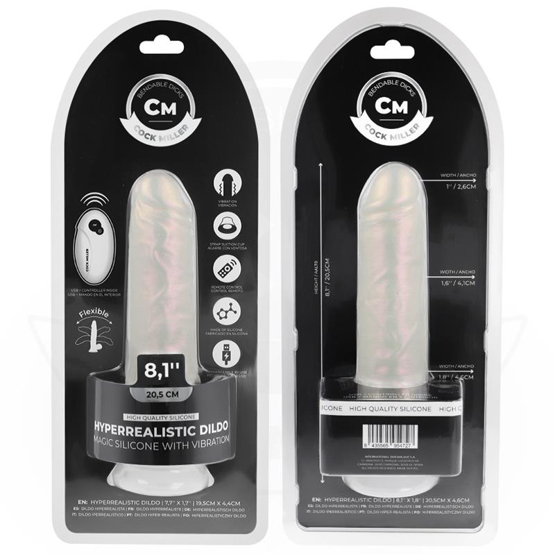 Cock Miller - Dildo Mit Saugnãpfen, Lichtern Und Vibration Mit Fernbedienung Weiss 20,5 Cm