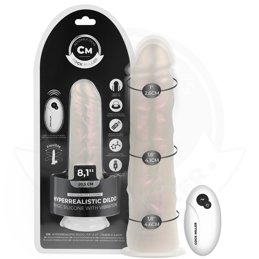 Cock Miller - Dildo Mit Saugnãpfen, Lichtern Und Vibration Mit Fernbedienung Weiss 20,5 Cm