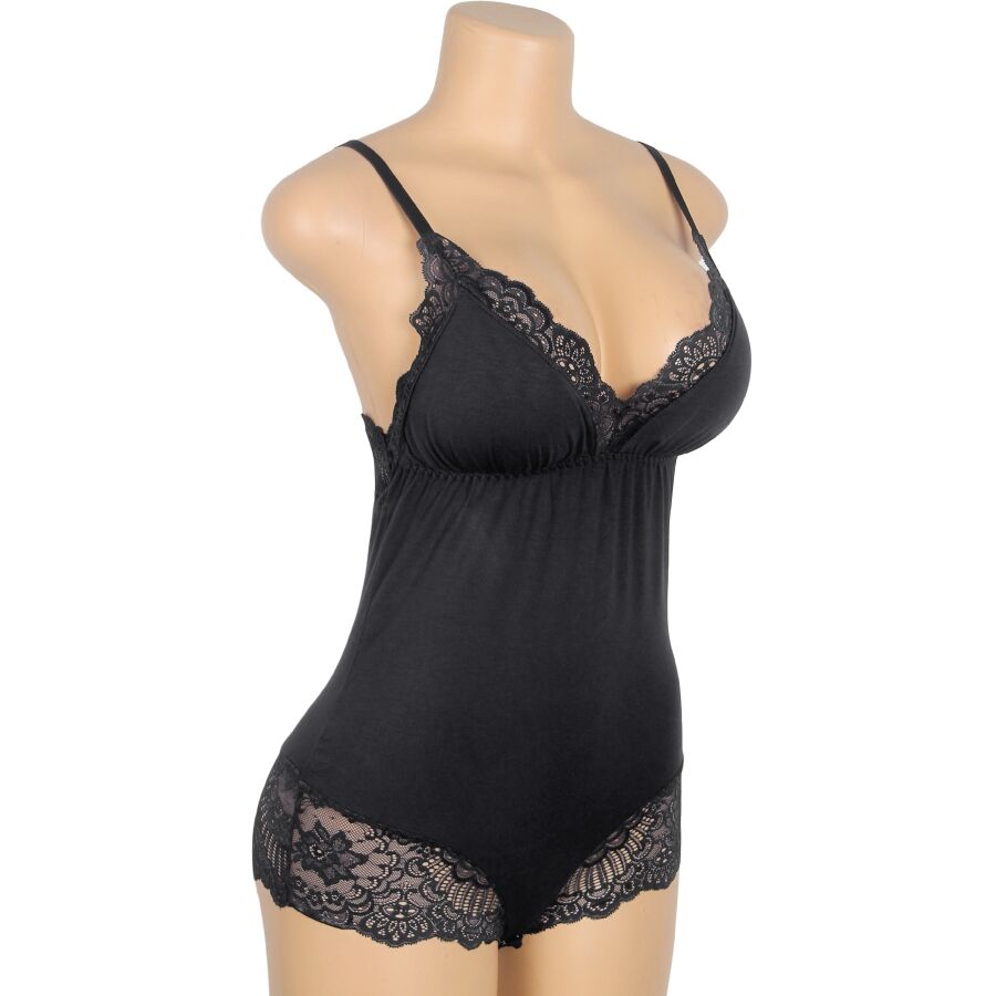 Subblime - Schwarzer Teddy Mit Blumenspitzendetail S/M