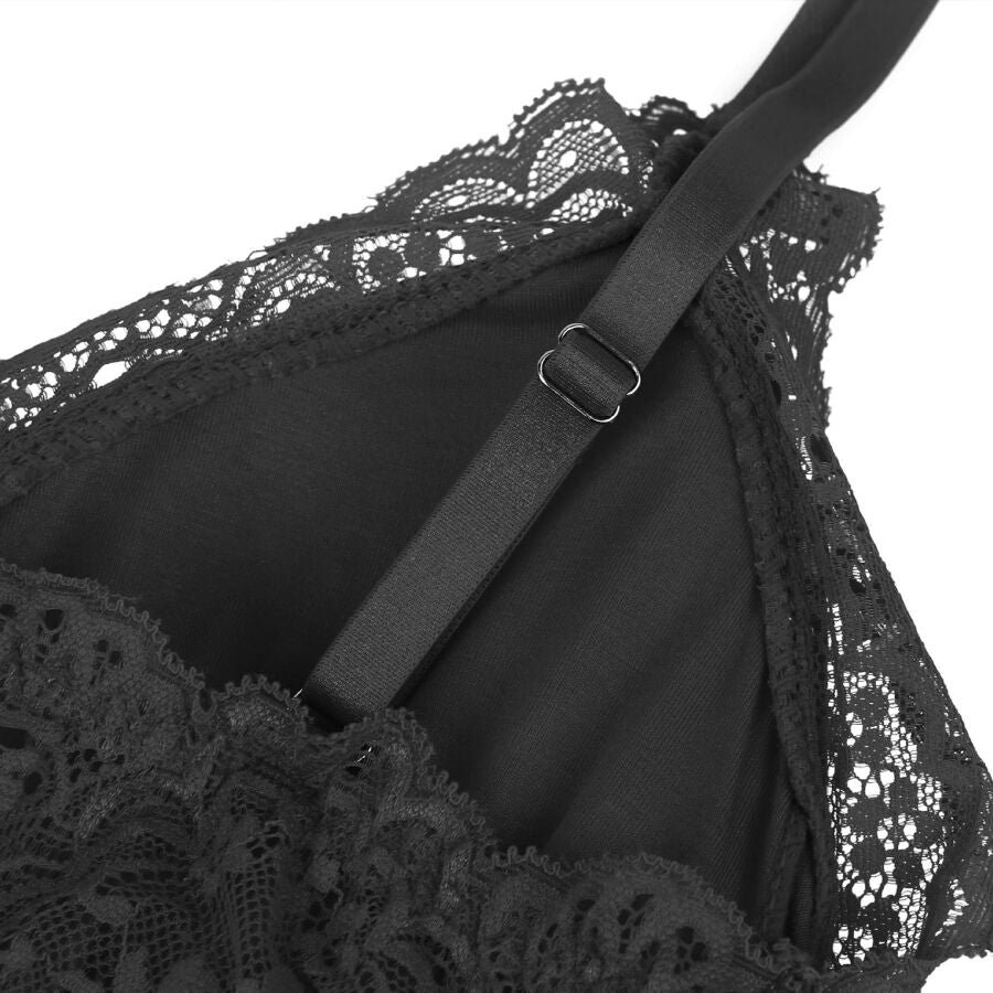 Subblime - Schwarzer Teddy Mit Blumenspitzendetail S/M