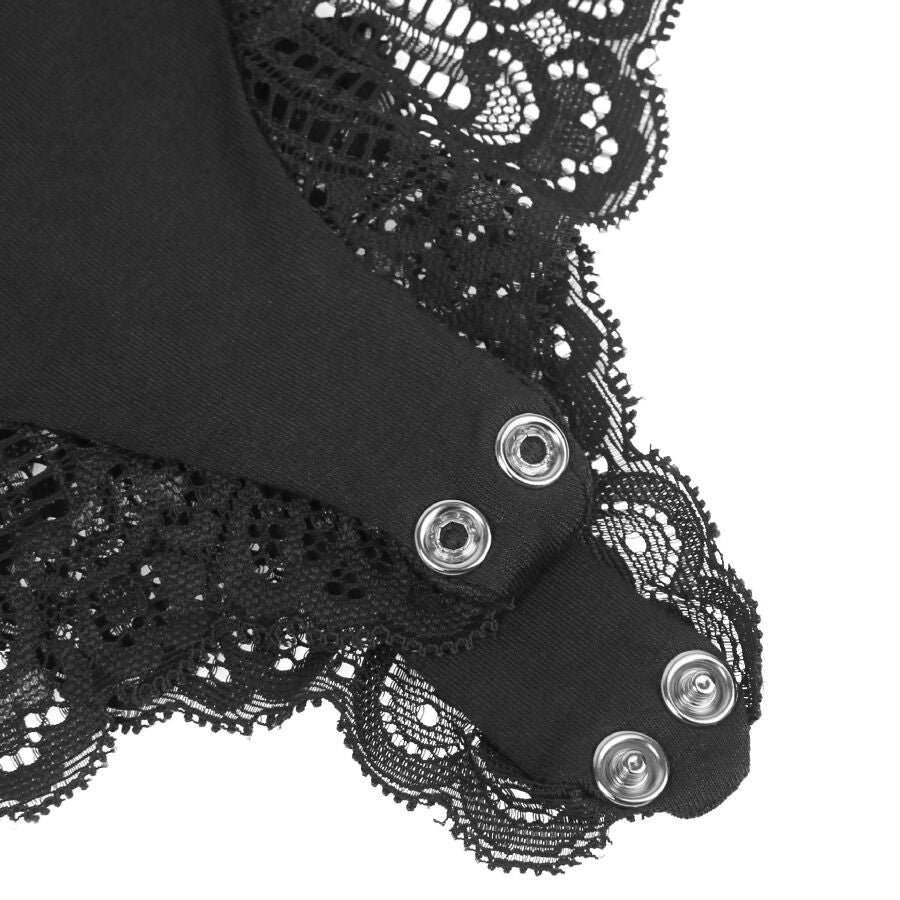Subblime - Schwarzer Teddy Mit Blumenspitzendetail S/M