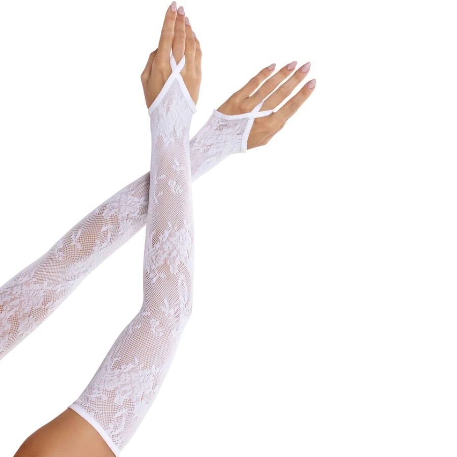 Leg Avenue - Extra Lange Armwãrmerhandschuhe Mit Blumenspitze, Weiss