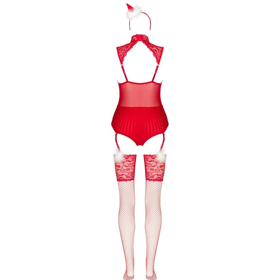 Livco Corsetti Fashion Limpid Snowflakes Lc 90604 Body + Strümpfe + Weihnachtsstirnband L/XL