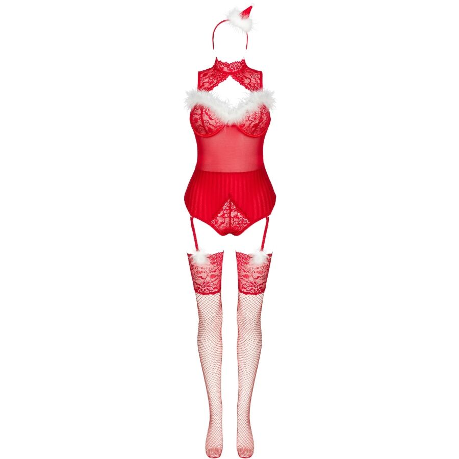 Livco Corsetti Fashion Limpid Snowflakes Lc 90604 Body + Strümpfe + Weihnachtsstirnband L/XL