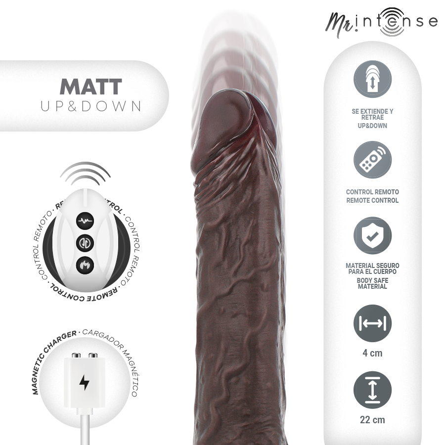 Mr Intense Matt Realistisches Multifunktions-Motor Mit Vibration, Auf- Und Ab-Fernbedienung, 22 Cm -O -4 Cm