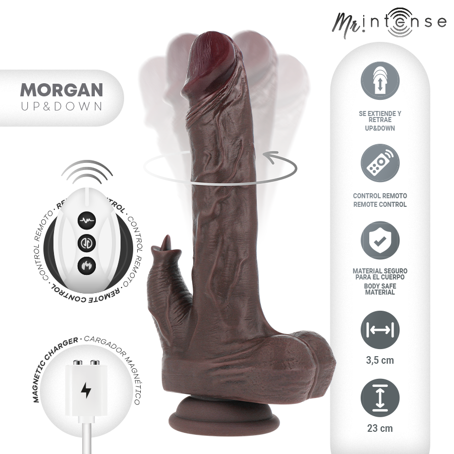 Mr Intense Realistischer Multifunktions-Morgan Mit Vibration Und Auf- Und Ab-Fernbedienung 23 cm -O-3,5 cm