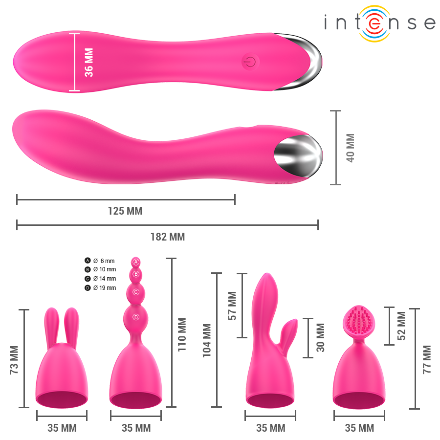Intense - Cher Vibrator Mit 20 Muster Und Austauschbaren Aufsãtzen
