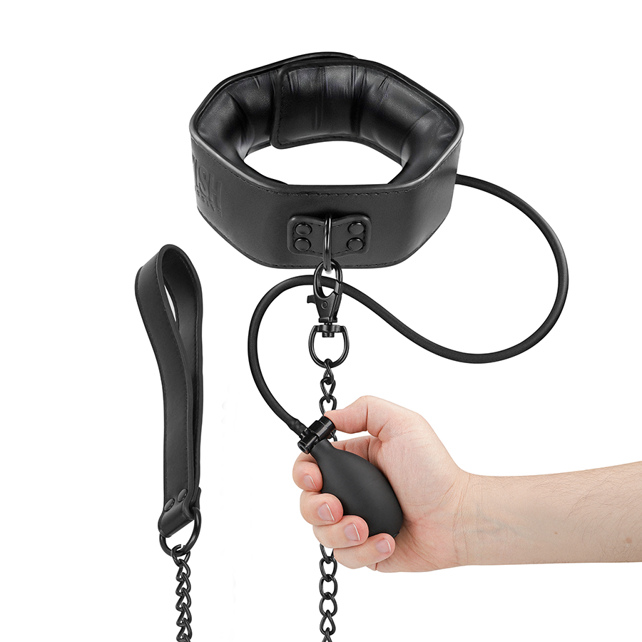 Fetish Submissive Bondage - Inflatable Choker Collar With Chain