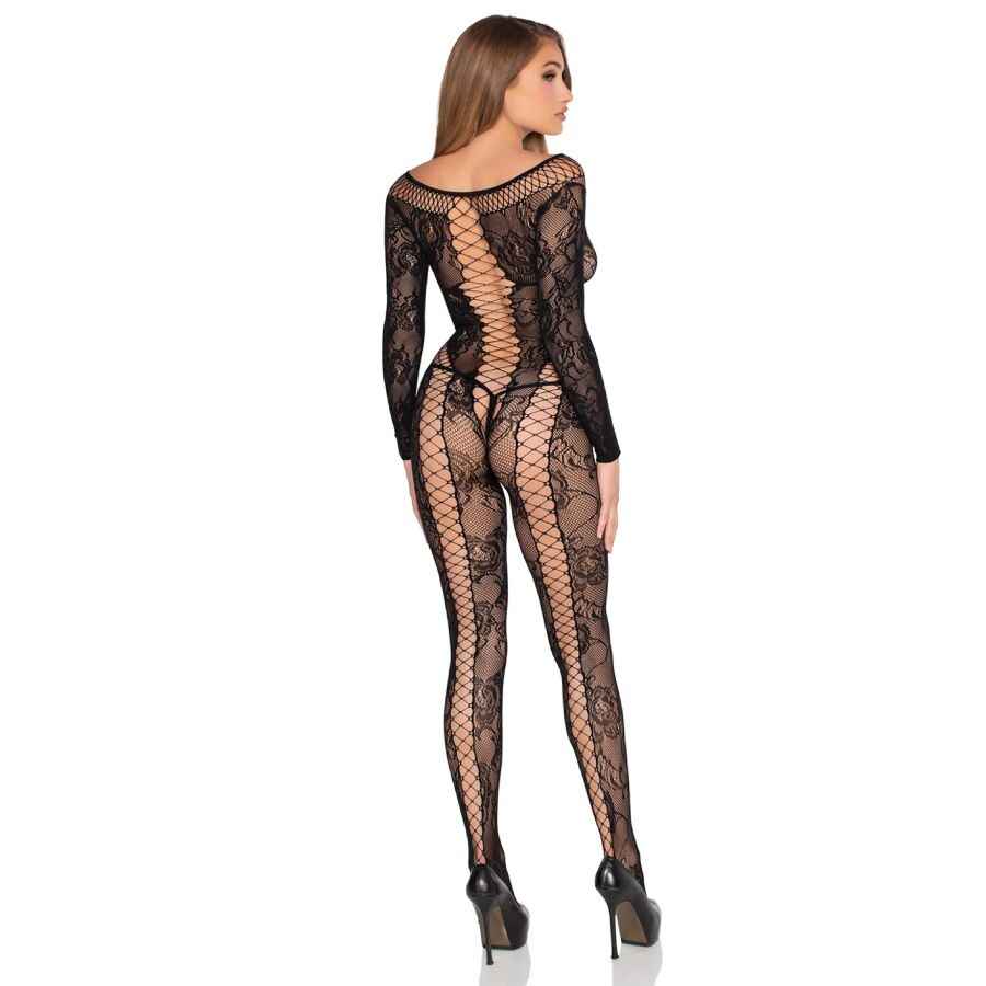 LEG AVENUE - 89369 NETZ- UND SPITZEN-JUMPSUIT, SCHWARZ - EINHEITSGRÖSSE