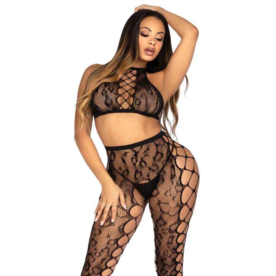 LEG AVENUE - 89372 CROP-TOP- UND SCHRITTLOSE STRUMPFHOSE, SCHWARZ - EINHEITSGRÖSSE