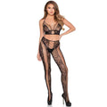 LEG AVENUE - 89368 NETZ- UND SPITZEN-CROP-TOP UND STRUMPFHOSE, SCHWARZ - EINHEITSGRÖSSE