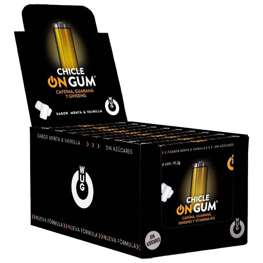 WUG GUM - ON AUF KOFFEIN-, GINSENG- UND GUARANA-GUMMI | 12 x 8 EINHEITEN AUFSTELLEN