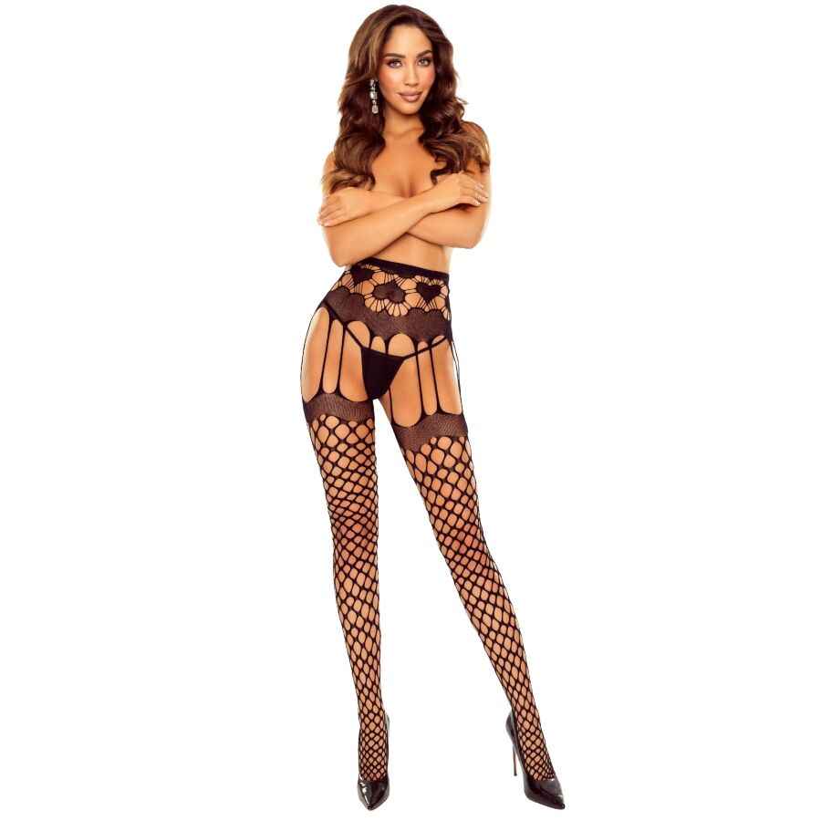 PASSION - S031 SCHWARZE FISCHNETZSTRUMPFHOSE EINHEITSGRÖSSE
