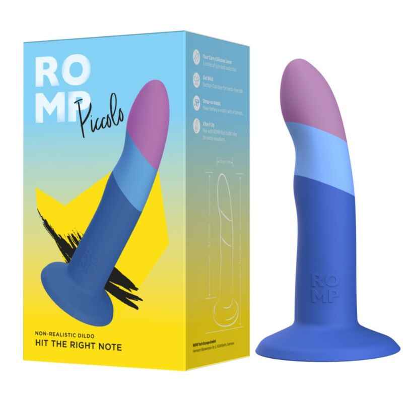 ROMP - PICCOLO SILIKONDILDO MIT DREIFARBIGEM SAUGAUFFANG 14 CM
