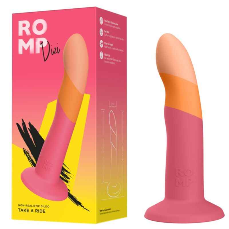 ROMP - DIZI Silikon-Dildo mit Saugnapf, dreifarbig, 18 cm