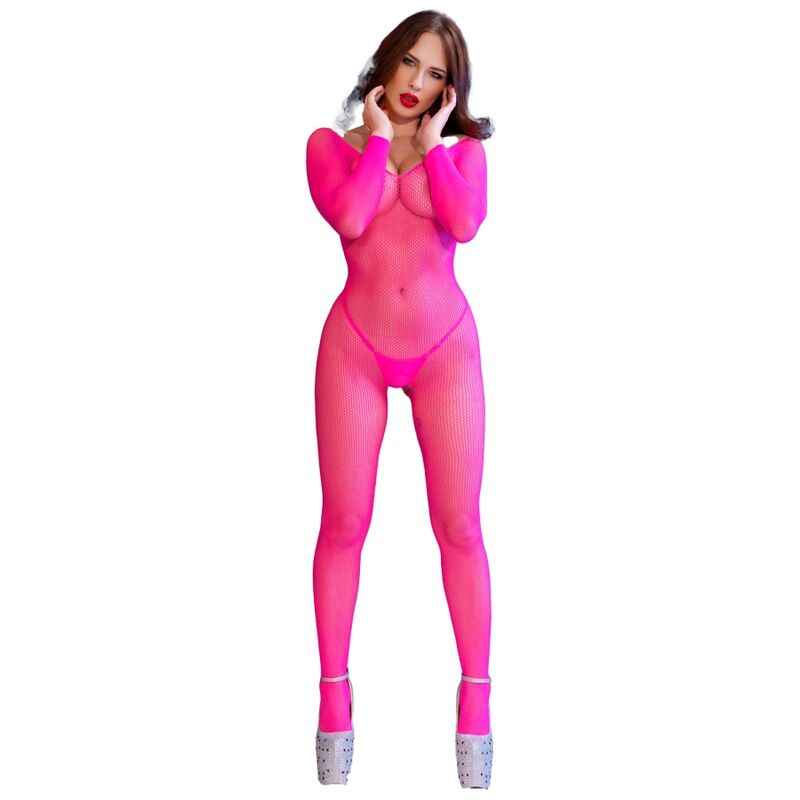 CHILIROSE - CR 4894 NEON PINK MESH BODYSTOCKING S/M