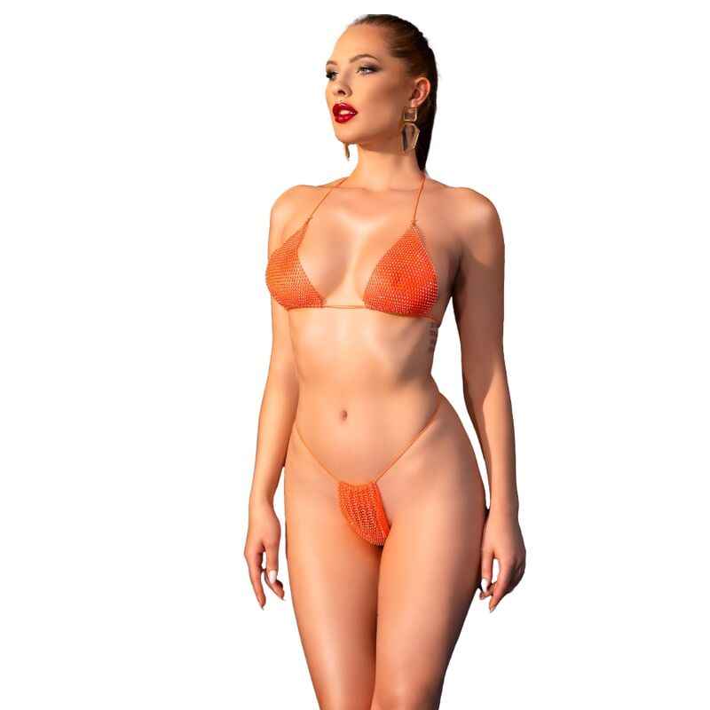 CHILIROSE - CR 4898 ORANGE STRAS BIKINI EINE GRÖSSE