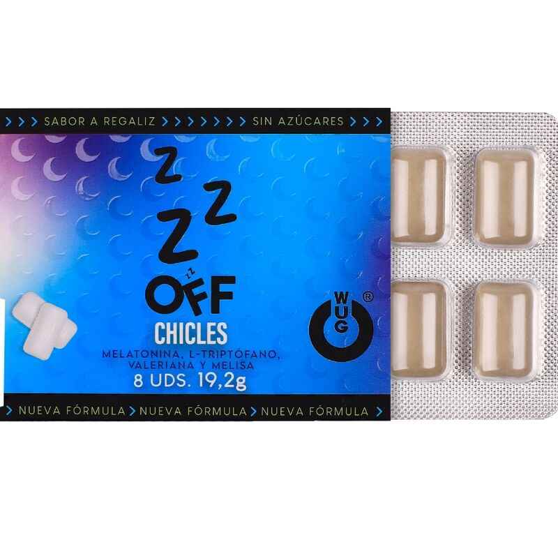 WUG off – Der funktionelle Kaugummi für mehr Entspannung und besseren Schlaf. Blisterpackung mit 8 Packungen