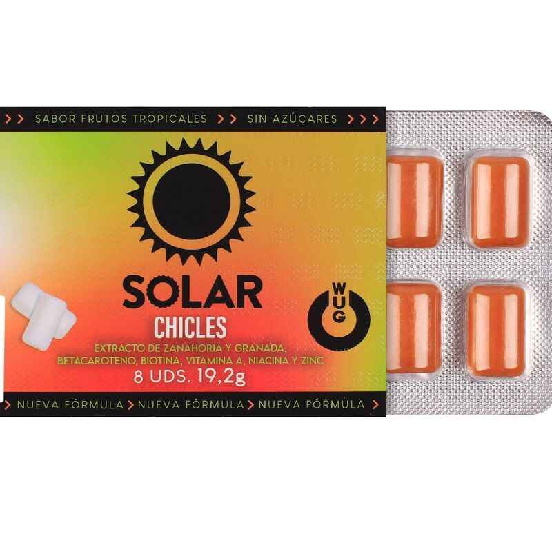 WUG Solar – Der Kaugummi, der Ihre Haut auf die Sonne vorbereitet. Blisterpackung mit 8 Stück