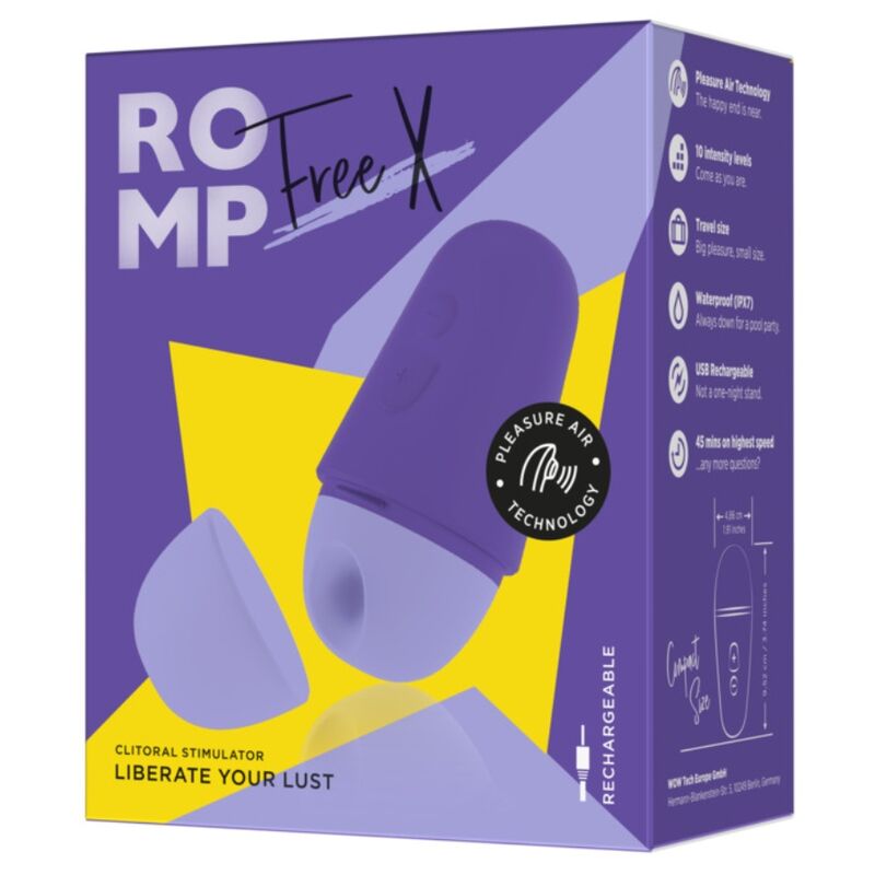 ROMP - KOSTENLOSER X KLITORALSTIMULATOR MIT DECKEL, 10 STUFEN, WIEDERAUFLADBAR, LILA