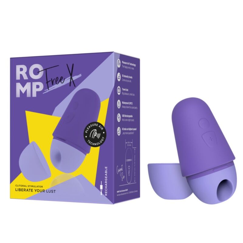 ROMP - KOSTENLOSER X KLITORALSTIMULATOR MIT DECKEL, 10 STUFEN, WIEDERAUFLADBAR, LILA
