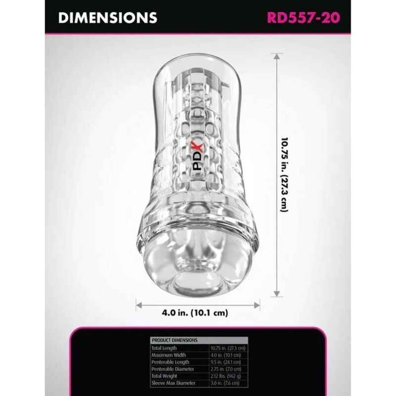 PDX ELITE – VIEWTUBE PLUS TRANSPARENTER STROKER MIT DURCHSICHT UND EZ-GRIP, 21 CM
