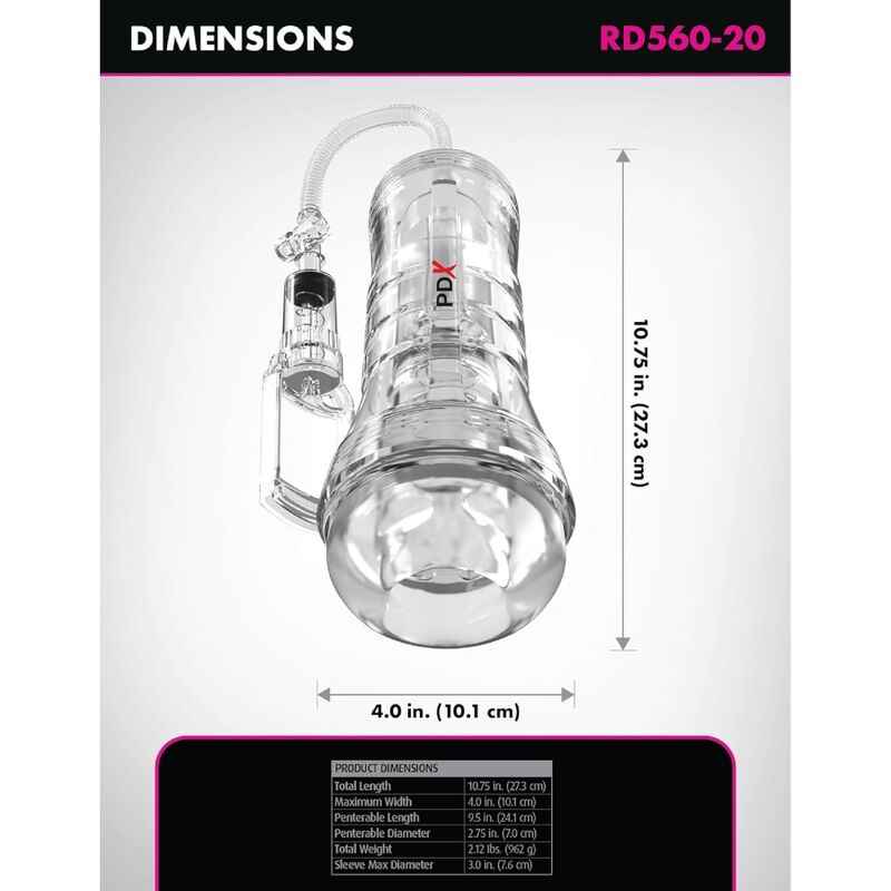 PDX ELITE - VIEWTUBE VAC XXL TRANSPARENTER STROKER MIT SAUGPUMPE 27,3 CM