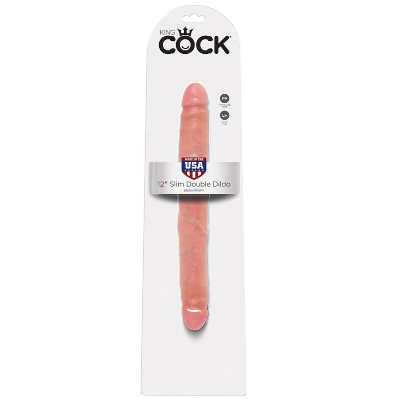 Langer KING COCK Schlanker Doppeldildo aus Silikon, 30 cm, realistisches Design, mit glatter Oberfläche und flexiblen Elementen.