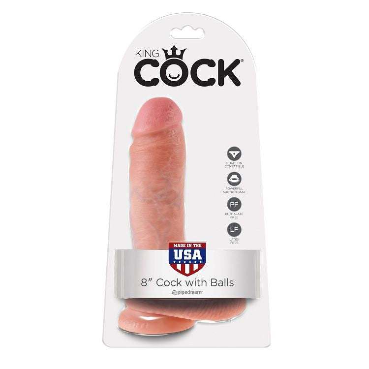 KING COCK Dildo aus Fleisch mit Eiern, 20,3 cm lang, detailreiche Oberfläche, realistische Textur, in natürlicher Farbe.
