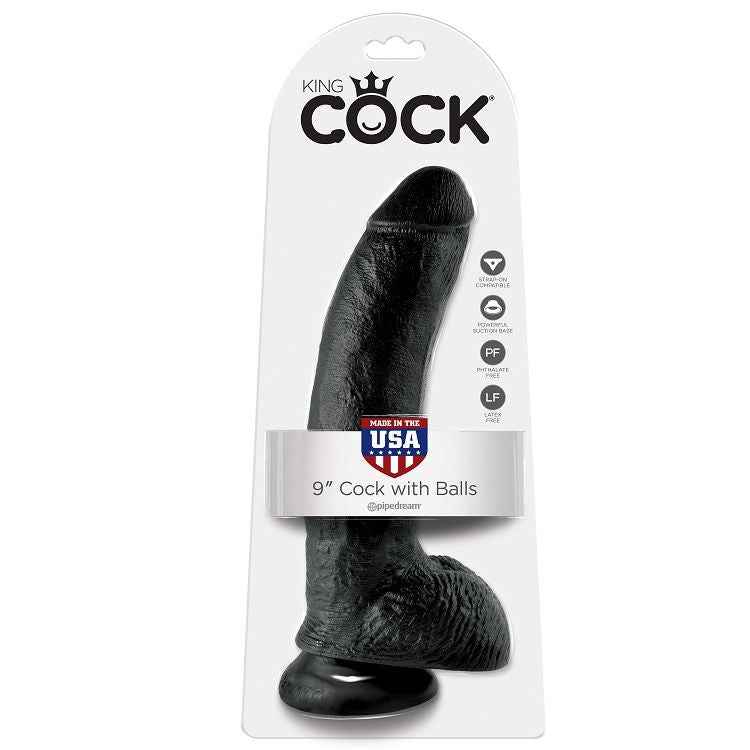 KING COCK - DILDO SCHWARZ MIT EIER 22.9 CM