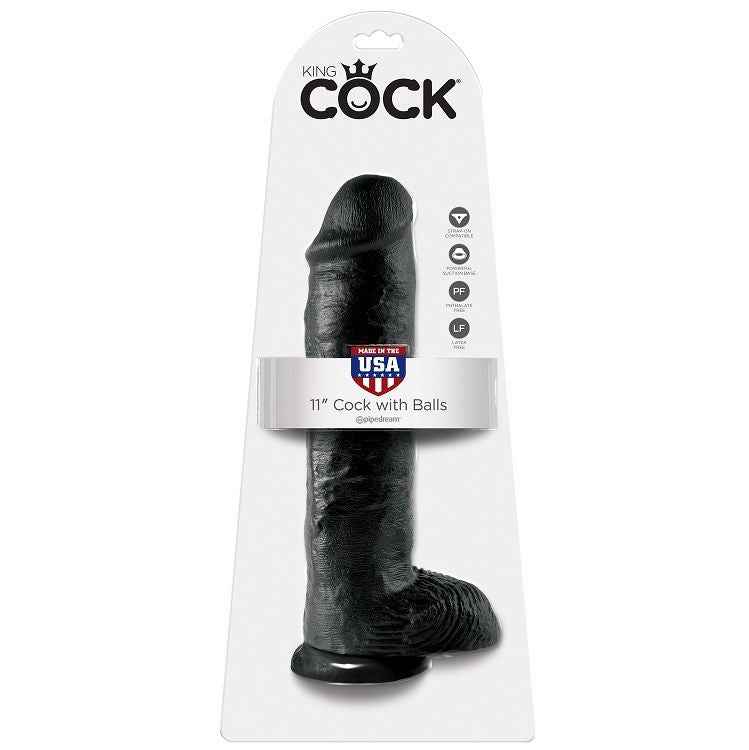 KING COCK - DILDO SCHWARZ MIT EIER 28 CM