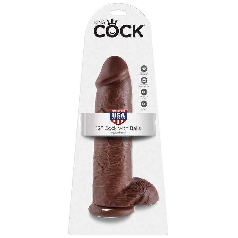 KING COCK - DILDO BRAUN MIT EIER 30.48 CM