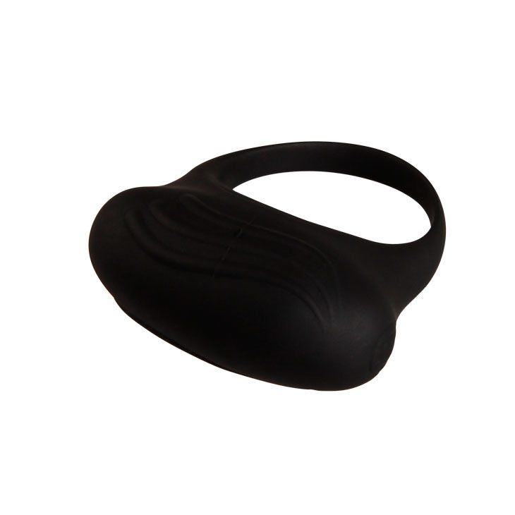 Schwarzer Vibratorring von PRETTY LOVE MALE, flexibles Gummi mit glatter Oberfläche, für intensiven Liebesgenuss und Stimulation.