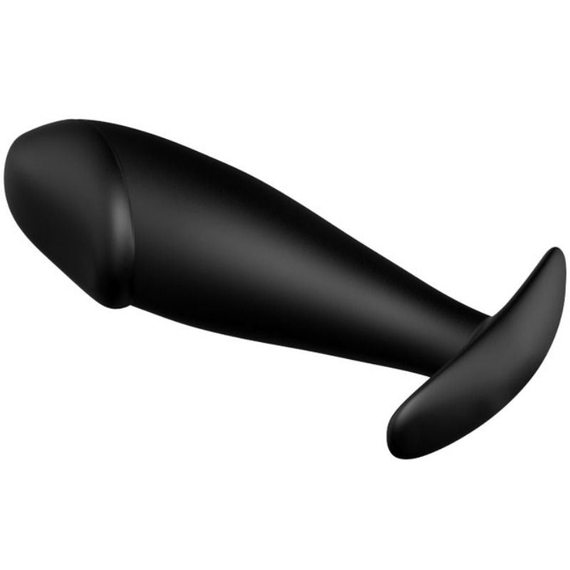 Schwarzer Silikon-Analplug in penisform von PRETTY LOVE BOTTOM, glatte Oberfläche, anatomische Form für angenehmes Tragen.