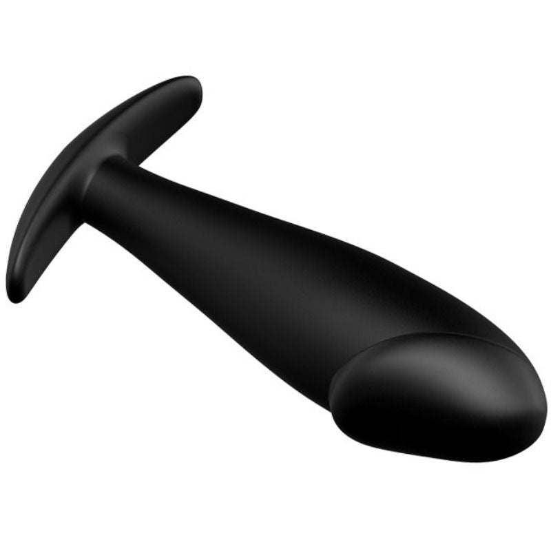 Schwarzer, penisförmiger Analplug aus Silikon von PRETTY LOVE BOTTOM, detailreiche Oberfläche, ergonomische Form.