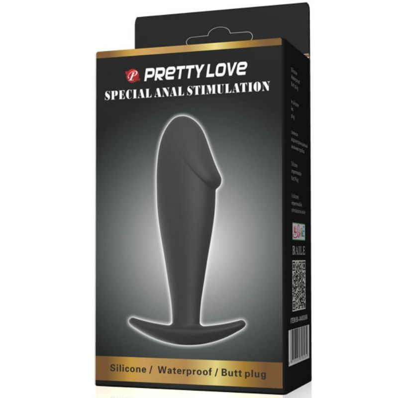 Schwarzer Silikon-Analplugg in Penisform von PRETTY LOVE BOTTOM, weich und formstabil für angenehmes Tragegefühl