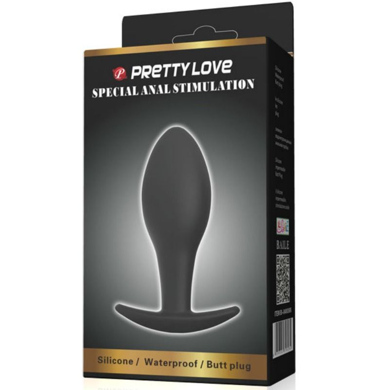 Schwarzer Silikon-Analplug von PRETTY LOVE BOTTOM, 8,5 cm Länge, glatte Oberfläche, für intensive Sensationen.