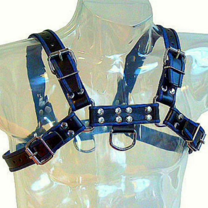Leather Body - Blau-Schwarz Ledergeschirr Brust Bulldog