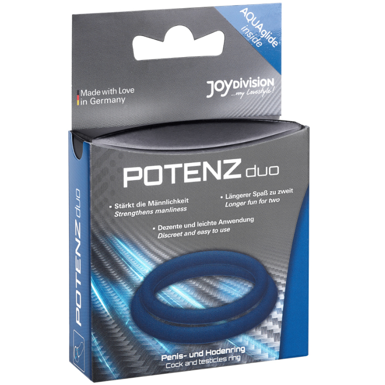 JOYDIVISION POTENZDUO Ringe in Größe M, aus medizinischem Silikon, ideal für Penis- und Hodenstimulation, schwarz und glatt