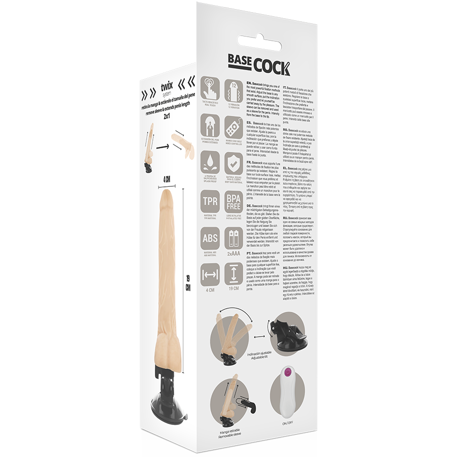 BASECOCK - REALISTIC VIBRATOR WITH REMOTE CONTROL NATURAL 19 CM -O- 4 CM