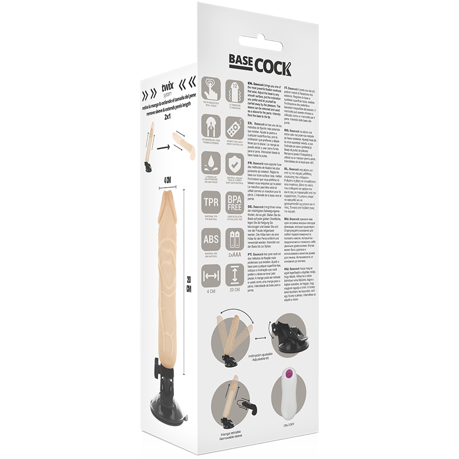 BASECOCK - REALISTIC NATURAL REMOTE CONTROL VIBRATOR 20 CM -O- 4 CM