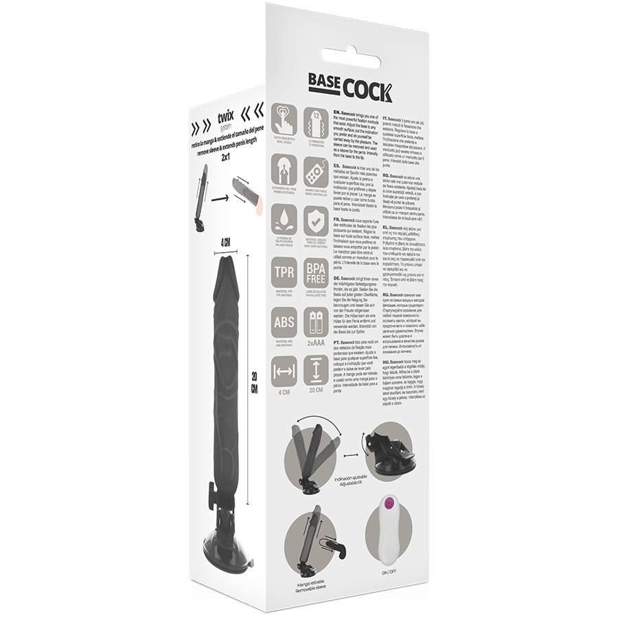 BASECOCK - REALISTISCHER VIBRATOR MIT FERNBEDIENUNG SCHWARZ 20 CM -O- 4 CM