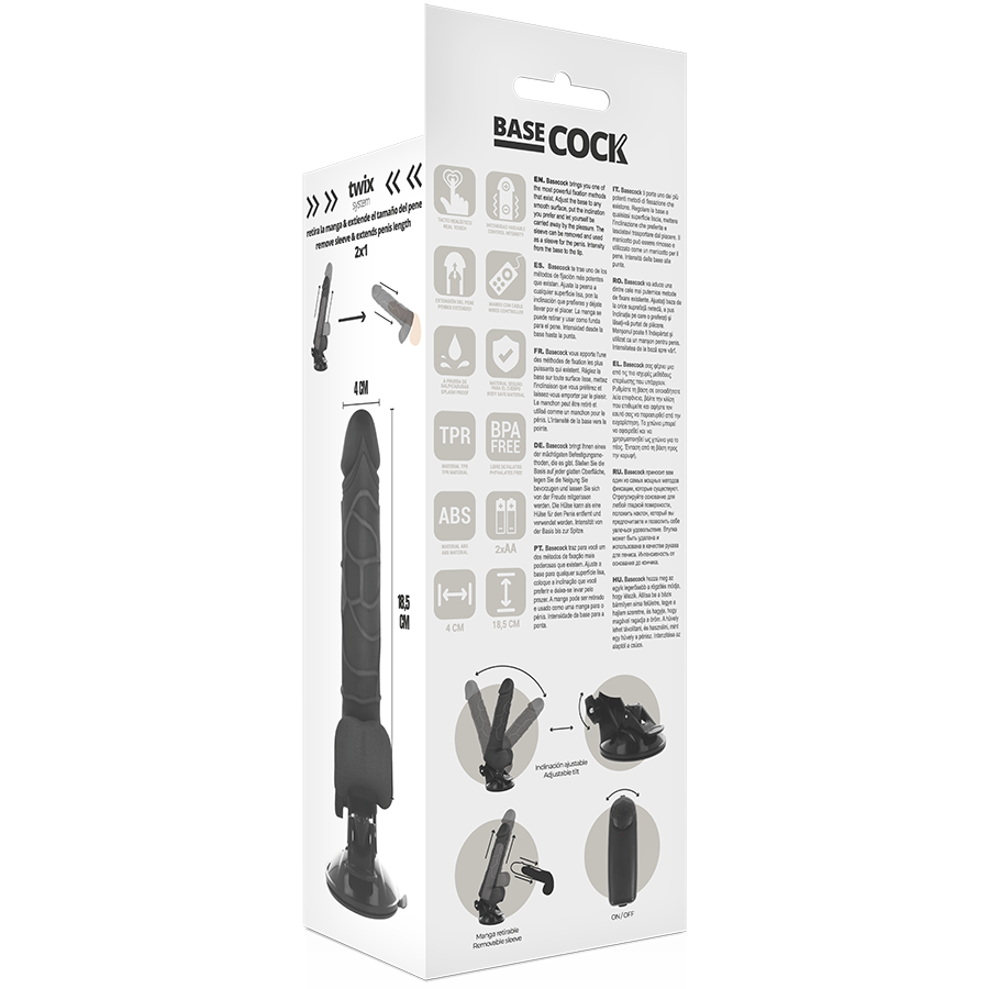 BASECOCK - REALISTIC VIBRATOR WITH REMOTE CONTROL BLACK 18.5 CM -O- 4CM