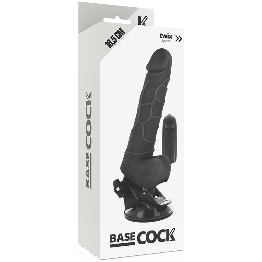 BASECOCK - REALISTIC VIBRATOR WITH REMOTE CONTROL BLACK 18.5 CM -O- 4CM