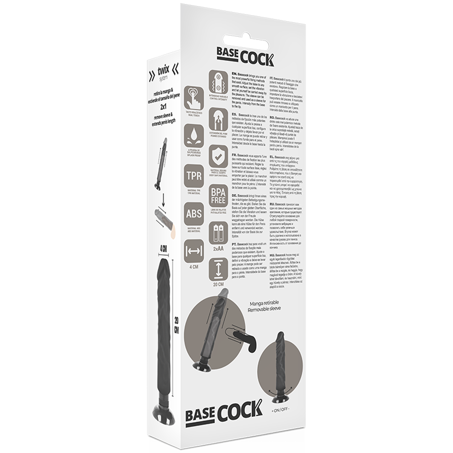 Basecock - Realistischer Vibrator 2-1 Schwarz 20 Cm -O- 4 Cm