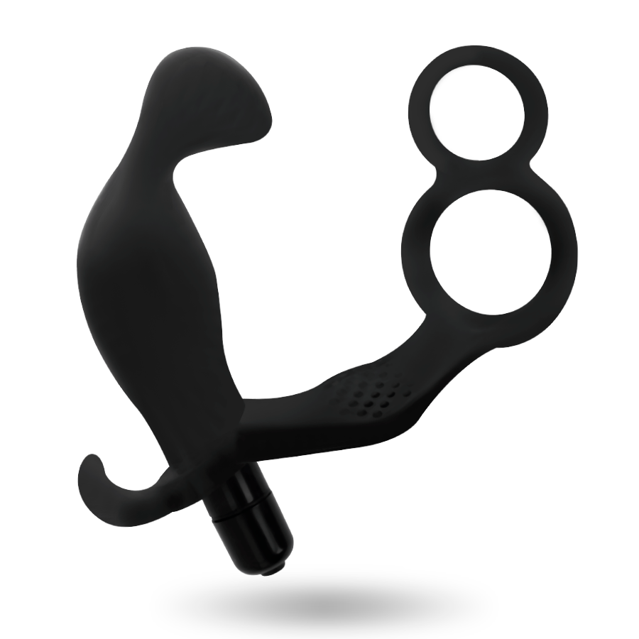 ADDICTED TOYS - ANAL PLUG WITH DOUBLE PENIS RING AND BALLS BLACK